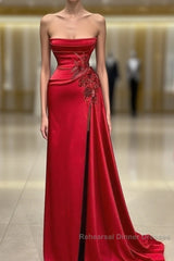 Strapless Sexy Red Mermaid Semi Formal Prom Dress