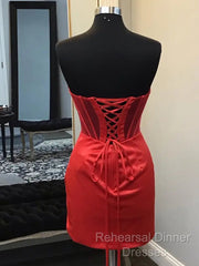 Strapless Short Satin Semi Formal Prom Dresses, Short Formal Homecoming Dresses