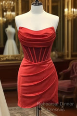 Strapless Short Satin Semi Formal Prom Dresses, Short Formal Homecoming Dresses