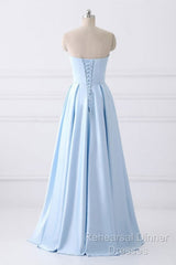Strapless Stain Semi Formal Prom Dresses With Pockets