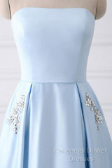 Strapless Stain Semi Formal Prom Dresses With Pockets