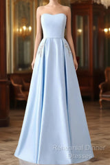 Strapless Stain Semi Formal Prom Dresses With Pockets
