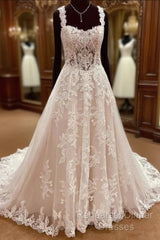 Straps A-Line Lace Wedding Dress