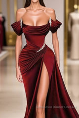 Stunning Off-The-Shoulder Mermaid Semi Formal Prom Dress Ruffles With High Split