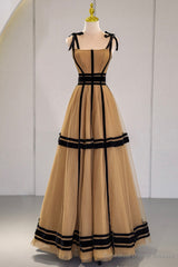 Stylish Tulle Long A-Line Prom Dress, Unique Spaghetti Strap Evening Dress