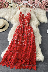 Stylish V Neck Lace Dress A Line Party Dress Long Semi Formal Prom Dress,Sexy Party Dresses