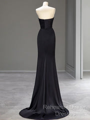 Sweetheart Black Mermaid Evening Dress Strapless Long Semi Formal Prom Dress