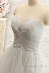 Sweetheart Long Tulle Gray Wedding Dresses With Beading