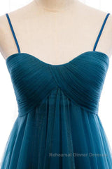 Sweetheart Neck Blue Long Semi Formal Prom Dresses, Long Blue Formal Graduation Evening Dresses
