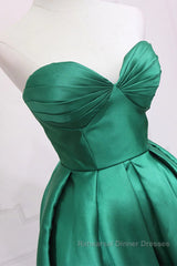 Sweetheart Neck Green High Low Semi Formal Prom Dresses, Green High Low Graduation Homecoming Dresses