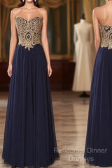 Sweetheart Neck Lace Dark Blue Long Semi Formal Prom Dress, Evening Dress