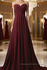 Sweetheart Neck Maroon Long Semi Formal Prom Dresses, Burgundy Long Formal Bridesmaid Dresses