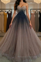 Sweetheart Neck Open Back Ombre Long Semi Formal Prom Dresses, Ombre Formal Evening Dresses
