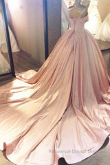 Sweetheart Neck Pink Lace Semi Formal Prom Dresses, Pink Lace Long Formal Evening Dresses