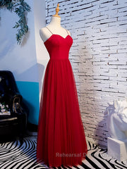 Sweetheart Neck Red Long Semi Formal Prom Dresses, Red Long Formal Evening Dresses