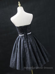 Sweetheart Neck Short Black Semi Formal Prom Dresses, Little Black Formal Evening Graduation Dresses