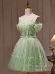 Sweetheart Neck Short Green Semi Formal Prom Dresses, Short Green Graduation Homecoming Dresses