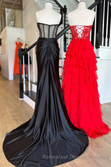 Sweetheart Red Corset Chiffon Ruffle Long Semi Formal Prom Dress