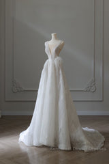 Timeless A Line V Neckline Sequin Sleeveless White Wedding Dresses Brides Dress