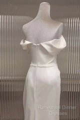 Timeless Mermaid Off The Shoulder Short Sleeves White Satin Wedding Dresses