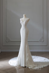 Timeless Mermaid V Neckline White Lace Wedding Dresses Bridal Dress