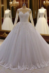 Trendy Sweetheart Long Sleevess Ivory Ball Gown Wedding Dresses