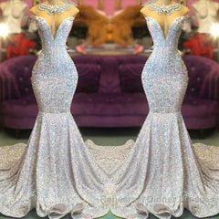 Trumpet Mermaid Beading Sequin White Semi Formal Prom Dress