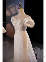 Trumpet Mermaid Puffy Sleeves Wedding Dress With Detachable Train