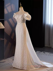 Trumpet Mermaid Puffy Sleeves Wedding Dress With Detachable Train