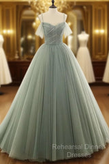 Tulle Ball Gown Long Semi Formal Prom Dresses With Beading,Evening Dresses,Charming Dance Dress