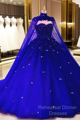 Tulle Ball Gown Quinceanera Dresses With Cape Semi Formal Prom Dress