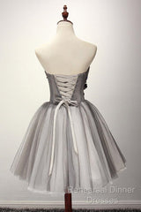 Tulle Gray Short Semi Formal Prom Dress Homecoming Dress Coktail Dress