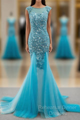 Tulle Scoop Mermaid Evening Dress With Beaded Lace Appliques