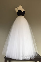 Tulle Two Pieces Simple White/Black Long Wedding Dress