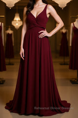 Two Pieces Burgundy Long Semi Formal Prom Dresses, Dark Wine Red 2 Pieces Long Formal Bridesmaid Dresses