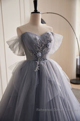 Unique And Beautiful Silver Gray Beaded Pearl Sequins Off The Shoulder Sleeveless Decal Pleated Ball Dress Silver Gray A-Shaped Thin Gauze Pong Truffle Back Strap And Ground Length Semi Formal Prom Dress