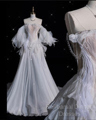 Unique Ball Gown Off The Shoulder Long Tulle White Wedding Dresses Brides Dress