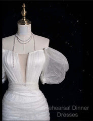 Unique Ball Gown Off The Shoulder Sequin Short Sleeves White Wedding Dresses Brides Dress