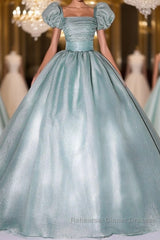 Unique green tulle long Semi Formal Prom Dresses gown, green tulle sweet 16 Dresses