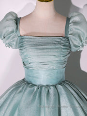 Unique green tulle long Semi Formal Prom Dresses gown, green tulle sweet 16 Dresses