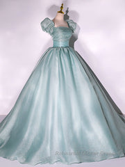 Unique green tulle long Semi Formal Prom Dresses gown, green tulle sweet 16 Dresses