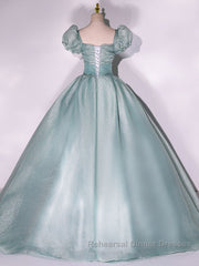 Unique green tulle long Semi Formal Prom Dresses gown, green tulle sweet 16 Dresses