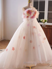 Unique High Low Flower Pink Tulle Sweetheart Semi Formal Prom Dress