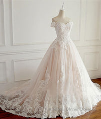 Unique lace tulle long wedding Dresses, lace long bridal Dresses