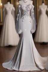 Unique Mermaid Off The Shoulder Long Tulle White Wedding Dresses Brides Dress