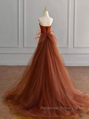 Unique Mermaid Satin Brown Long Semi Formal Prom Dress, Brown Long Evening Dress