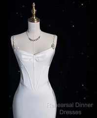 Unique Mermaid Spaghetti Straps Satin White Wedding Dresses Brides Dress