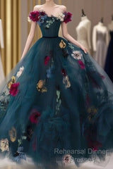 Unique Off The Shoulder  Tulle Appliques Long Evening Dress Formal Semi Formal Prom Dress