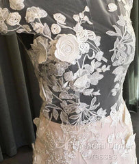 Unique Round Neck Tulle Lace Long Semi Formal Prom Dress, Lace Evening Dress