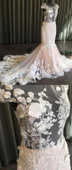 Unique Round Neck Tulle Lace Long Semi Formal Prom Dress, Lace Evening Dress